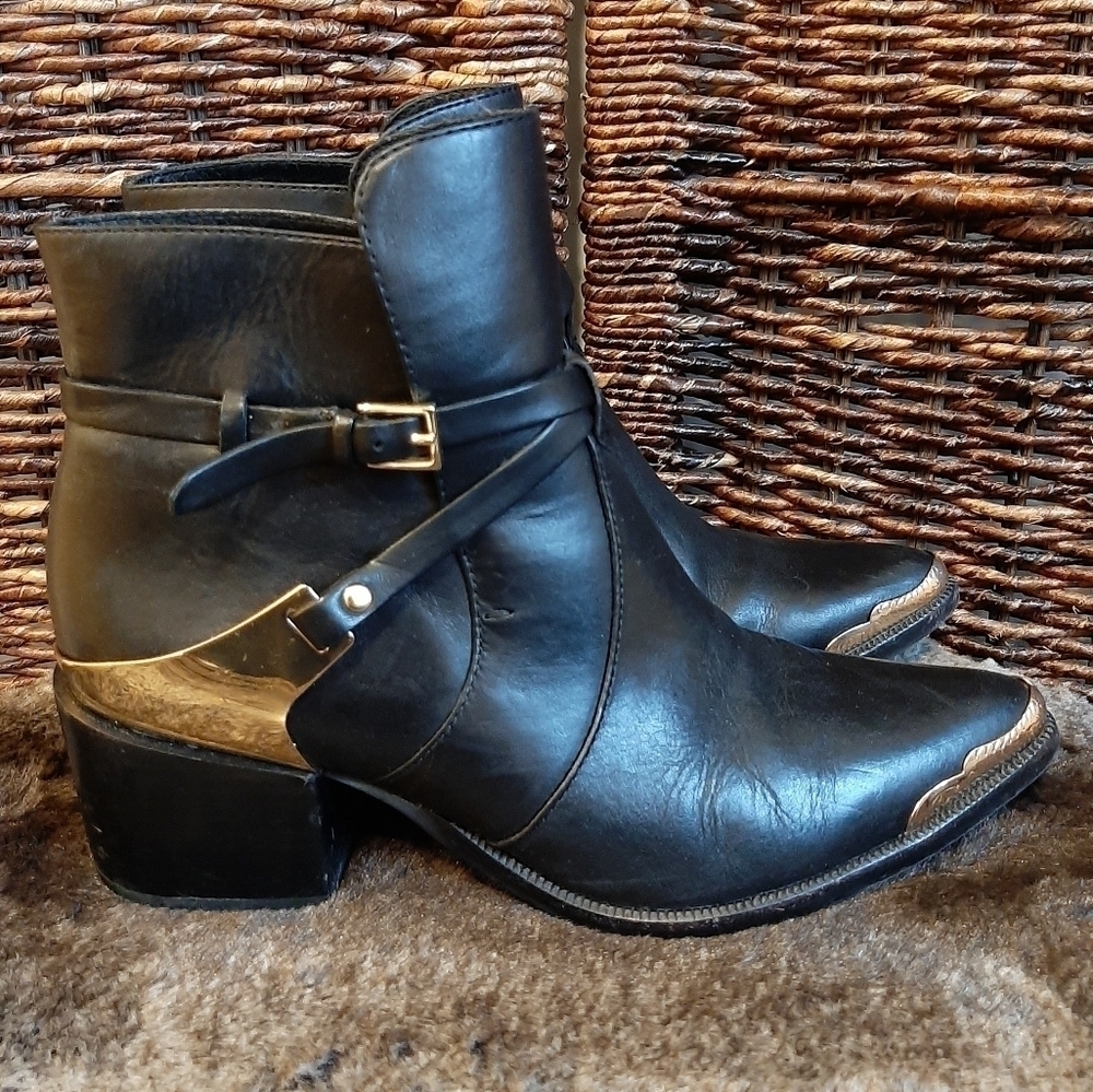 Rachel Zoe Prestyn Leather Western Ankle Boots Booties Women's 6 Black Rodeo
